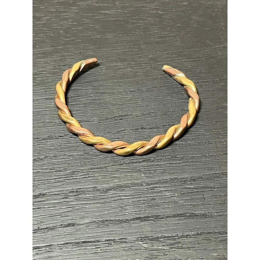 Twisted Brass 7" Cuff Bracelet Mixed Metal Boho Artisan Marked B3 - Picture 3 of 8